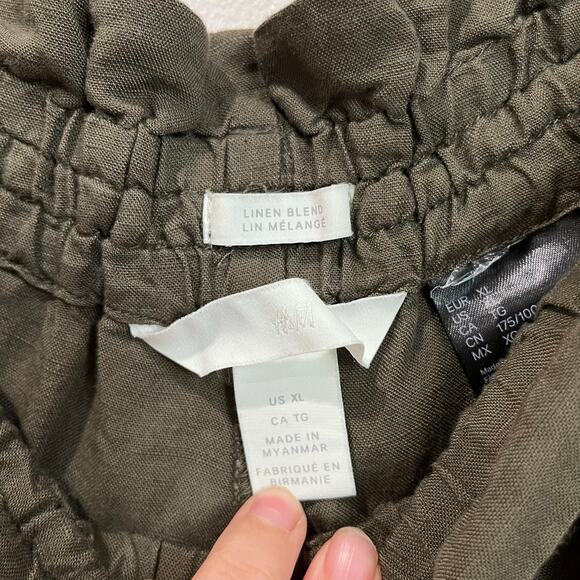 H&M Linen Blend Olive Green Elastic Waist Tapered Ankle Pants Size XL - Picture 6 of 8